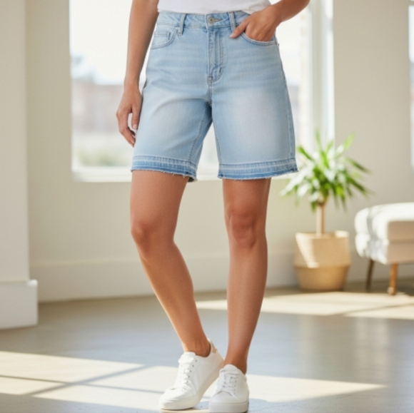 Kensie Pants - Kensie 12 washed Distressed Light Blue and faded jean shorts Longer Length